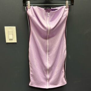 Purple sporty athletic zip up strapless dress